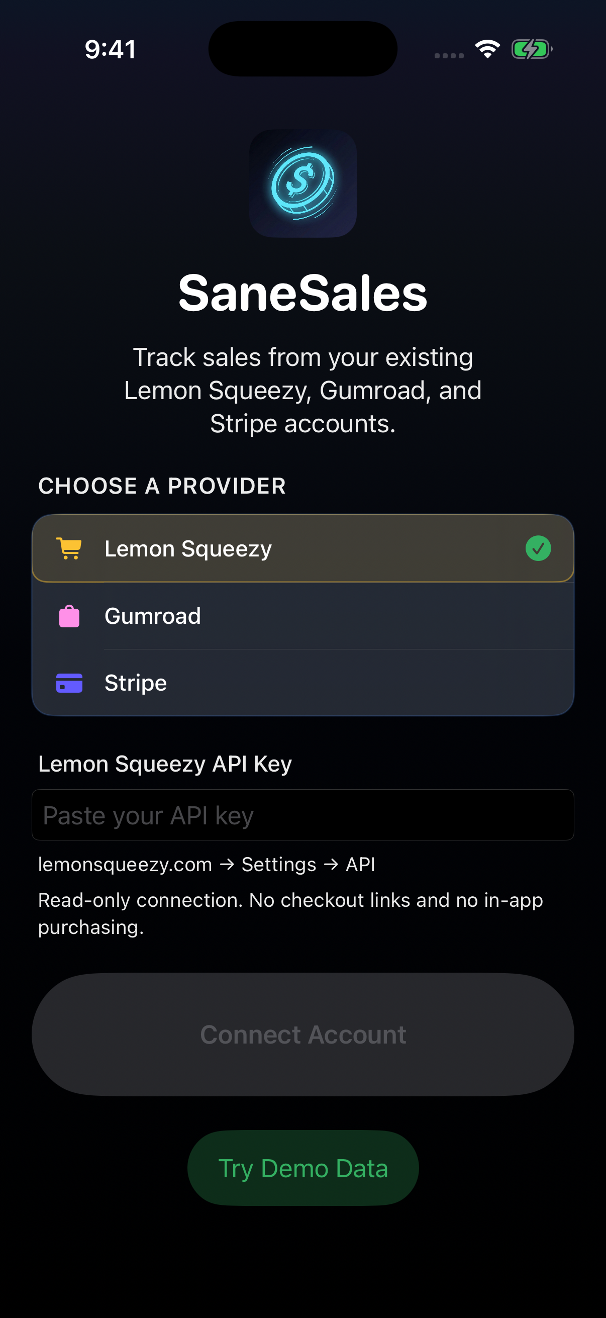 SaneSales iPhone onboarding