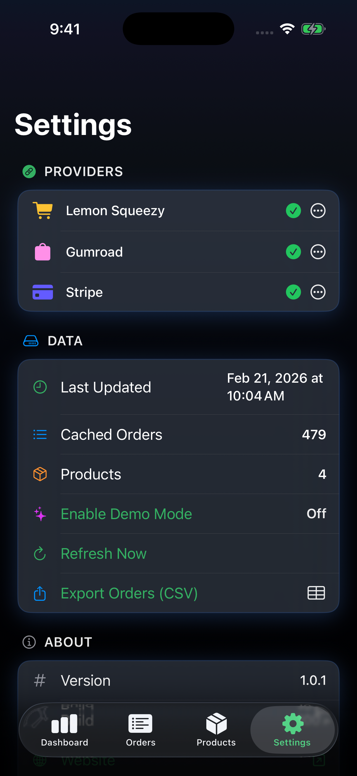 SaneSales iPhone settings