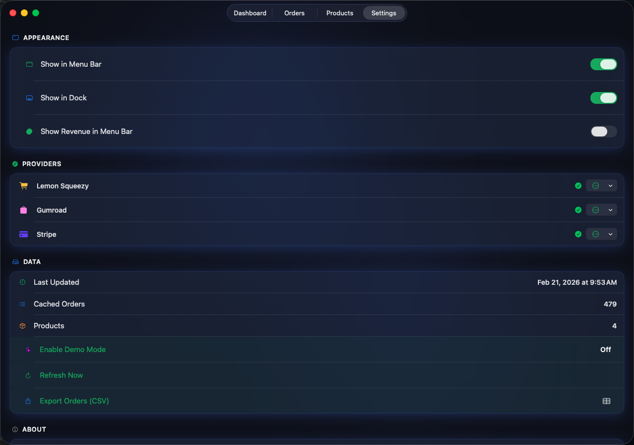 SaneSales macOS settings