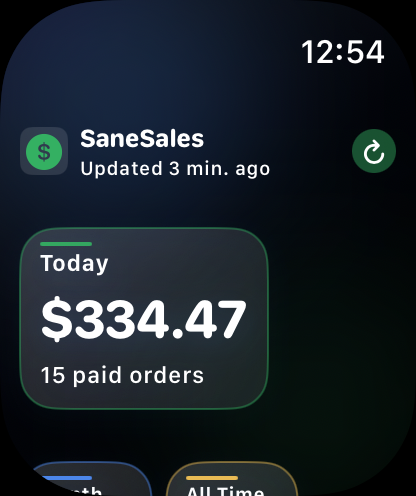 SaneSales Apple Watch dashboard
